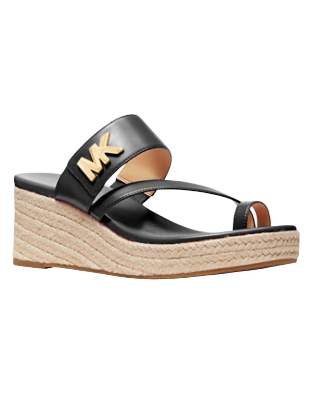 EUC Michael Kors Sidney/Jilly Espadrille Wedge Sandals SIZE 8 Black With Gold HW